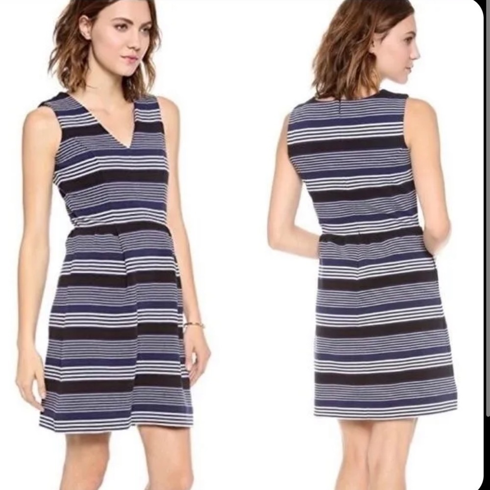MADEWELL Striped Gallerist Pointe V Neck Stripes Dress Blue Sz XS